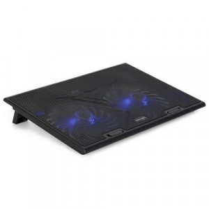 CROWN Подставка для ноутбука CMLS-401 (до 17"  Ш*Г*В: 390*270*27 мм. , кулеры: 2*D150*20 мм, синяя подсветка,  3 уровня наклона)