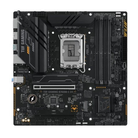 ASUS TUF GAMING B760M-E D4 (Socket 1700, mATX, 4xDDR4(128GB), HDMI 2.1/DP, 2xPCIe 4.0x16/1xPCIe 4.0, 1xLAN (2.5GbE), 4xSATA 6Gb/s, 2xM.2, 1xM.2 E key, 4xUSB 3.2, 2xUSB 2.0, 1xPS/2,)