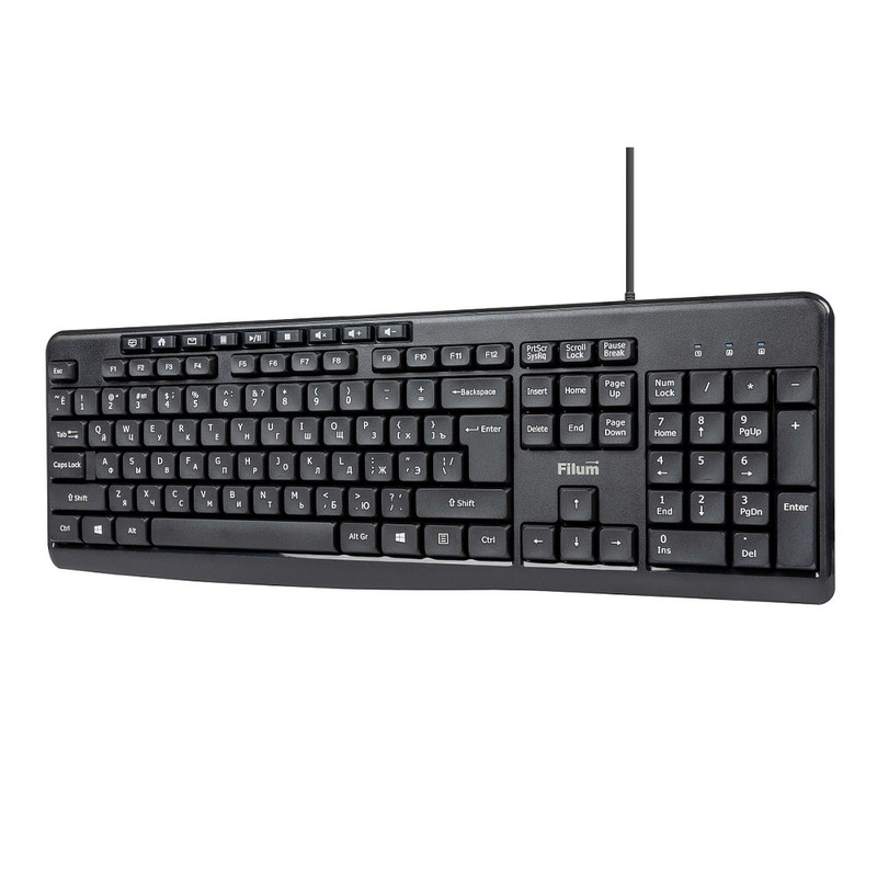 Клавиатура Filum FL-KB10-BK USB 113 кл., мембранная, черная, Windows XP/Vista/7/8/10, MacOS	