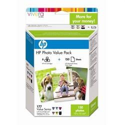 HP Q7967HE Экономичный набор фотопечати с 6 картриджами №177+150 листов глянцевой фотобумаги 10х15