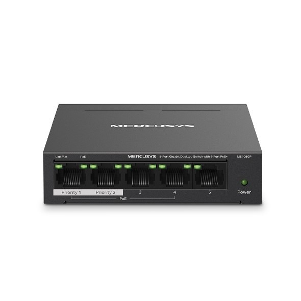 Mercusys MS105GP Настольный коммутатор с 5 гигабитными портами (4 порта PoE+)