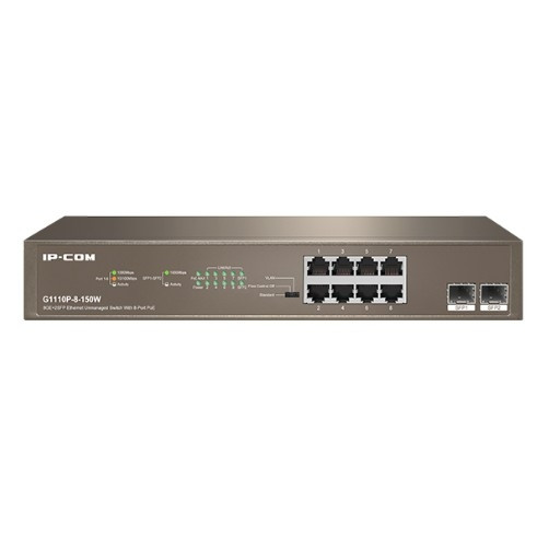 IP-COM G1110P-8-150W Коммутатор неуправляемый, 8RJ45*1Gbit, 2SFP*1Gbit, PoE - 150W