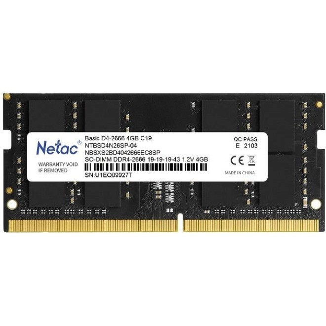 Память SO-DIMM DDR4 4Gb PC21300 2666MHz CL19 Netac 1.2V (NTBSD4N26SP-04)
