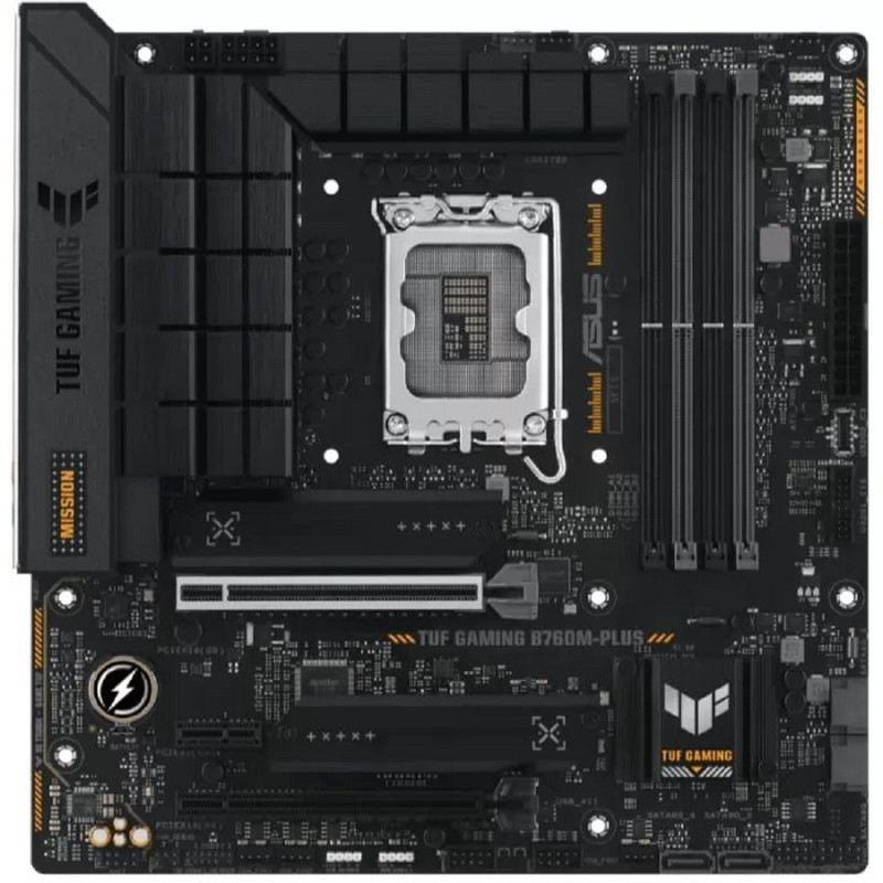 ASUS TUF GAMING B760M-PLUS (Socket 1700, mATX, 4xDDR5(192GB), HDMI 2.1/DP, 1xPCIe 5.0x16/1xPCIe 4.0x16/1xPCIe 4.0, 1xLAN (2.5GbE), 4xSATA 6Gb/s, 2xM.2, 1xType-C, 5xUSB 3.2, 2xUSB 2.0)