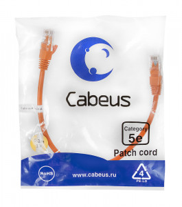 Cabeus PC-UTP-RJ45-Cat.5e-0.3m-OR-LSZH Патч-корд U/UTP, категория 5е, 2xRJ45/8p8c, неэкранированный, оранжевый, LSZH, 0.3м