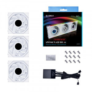 Lian Li G99.12RTLLCD3W.R0 Комплект вентиляторов (3шт.) UNI FAN TL LCD 120 Reverse White /12RTLLCD3W/ 120х125х28мм (1.6” LCD дисплей, PWM, ARGB, 200-1900 об/мин, 31dBa) 