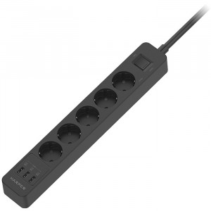 Harper Сетевой фильтр с USB зарядкой UCH-510 Black (5 роз.,10м.,3 x USB 2.4A (max 3.4A), 4000W) {H00003208}