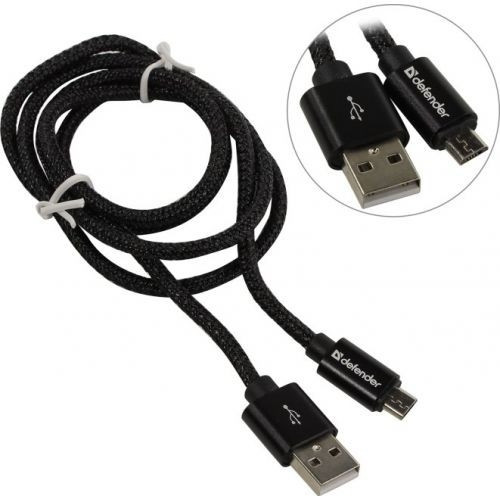 Defender USB кабель USB08-03T PRO USB2.0 Черный, AM-MicroBM, 1m, 2.1A (87802)