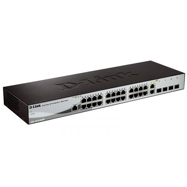 D-Link DGS-1210-28/ME/B2A Управляемый коммутатор 2 уровня с 24 портами 10/100/1000Base-T и 4 портами 1000Base-X SFP, возможностью питания от сети 220 В или внешнего источника DC 12 В