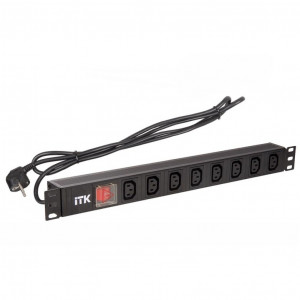 ITK PH12-8C131 PDU 8 розеток C13 с LED выкл,1U, шнур 2м вилка нем.ст