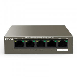 TENDA TEG1105P-4-63W Коммутатор настольный 5-Ports 10/100/1000 Base-T 4-Ports PoE(PoE бюджет 58W)