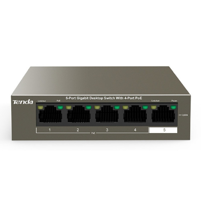 TENDA TEG1105P-4-63W Коммутатор настольный 5-Ports 10/100/1000 Base-T 4-Ports PoE(PoE бюджет 58W)