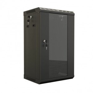 Hyperline TDB-6U-GP-RAL9004 Шкаф настенный 10'', 6U, 366,5х390х300, уст. размер 254 мм, со стеклянной дверью, открывающиеся стенки, возможность установки вентилятора, цвет черный (RAL 9004) (собранный