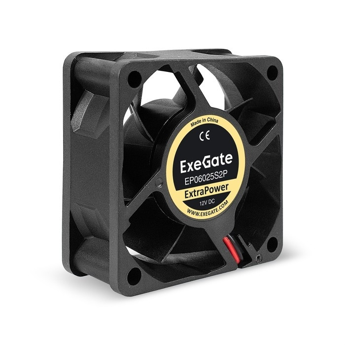 Exegate EX295228RUS Вентилятор 12В DC ExeGate ExtraPower EP06025S2P (60x60x25 мм, Sleeve bearing (подшипник скольжения), 2pin, 4500RPM, 31dBA)