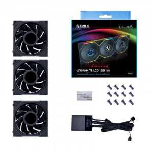 Lian Li G99.12RTLLCD3B.R0 Комплект вентиляторов (3шт.) UNI FAN TL LCD 120 Reverse Black /12RTLLCD3B/ 120х125х28мм (1.6” LCD дисплей, PWM, ARGB, 200-1900 об/мин, 31dBa) 