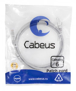 Cabeus PC-UTP-RJ45-Cat.6-1.5m Патч-корд U/UTP, категория 6, 2xRJ45/8p8c, неэкранированный, серый, PVC, 1.5м