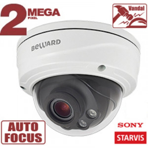 BEWARD SV2016DVZ Купольная IP-камера 2 Мп, 1/2.8'' КМОП Sony Starvis, 2xWDR до 120 дБ, 3 потока H.265/Н.264 HP/MP/BP, MJPEG, 60к/с, 1920x1080, моторизованный объектив 2.7-13.5мм