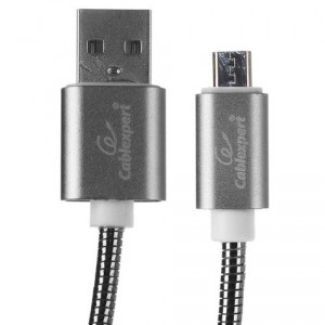 Cablexpert Кабель USB 2.0 CC-G-mUSB02Gy-1.8M AM/microB, серия Gold, длина 1.8м, титан, блистер