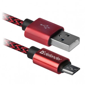 Defender USB кабель USB08-03T PRO USB2.0 Красный, AM-MicroBM, 1m, 2.1A (87801)
