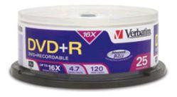 Verbatim Диски DVD+R  4.7Gb 16х, 25 шт, Cake Box (43500)