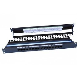 Hyperline PP3-19-16-8P8C-C6-110D Патч-панель 19", 1U, 16 портов RJ-45, категория 6, Dual IDC, ROHS, цвет черный (задний кабельный организатор в комплекте)
