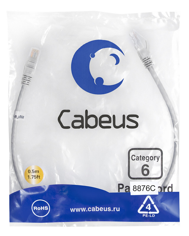 Cabeus PC-UTP-RJ45-Cat.6-0.5m-LSZH Патч-корд U/UTP, категория 6, 2xRJ45/8p8c, неэкранированный, серый, LSZH, 0.5м Cabeus PC-UTP-RJ45-Cat.6-0.5m-LSZH Патч-корд U/UTP, категория 6, 2xRJ45/8p8c, неэкранированный, серый, LSZH, 0.5м