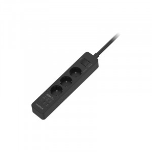 Harper Сетевой фильтр с USB зарядкой UCH-440 Black PD3.0 (3 роз.,5м., 2xUSB+1xType-C портами, 4000W) {H00003203}