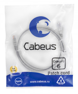 Cabeus PC-UTP-RJ45-Cat.6-1m Патч-корд U/UTP, категория 6, 2xRJ45/8p8c, неэкранированный, серый, PVC, 1м