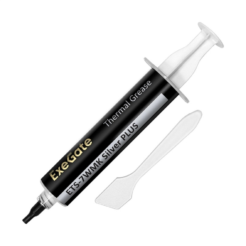 Exegate EX296090RUS Термопаста ExeGate ETS-7WMK Silver PLUS (7,2 Вт/(м•К), 15г, шприц с лопаткой)