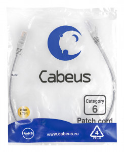 Cabeus PC-UTP-RJ45-Cat.6-0.5m Патч-корд U/UTP, категория 6, 2xRJ45/8p8c, неэкранированный, серый, PVC, 0.5м