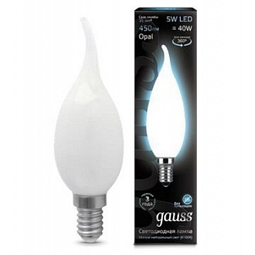 GAUSS 104201205 Светодиодная лампа LED Filament Свеча на ветру OPAL E14 5W 450lm 4100К 1/10/50 