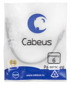 Cabeus PC-UTP-RJ45-Cat.6-0.3m-LSZH Патч-корд U/UTP, категория 6, 2xRJ45/8p8c, неэкранированный, серый, LSZH, 0.3м