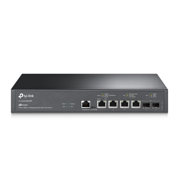 TP-Link TL-SX3206HPP JetStream управляемый коммутатор 10 Гбит/с уровня 2+ с четырьмя портами PoE++ и двумя слотами SFP+