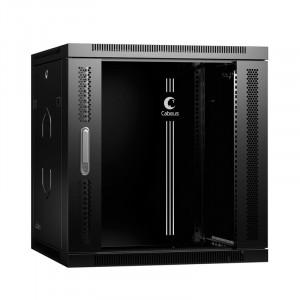 Cabeus SH-05F-12U60/60-R-BK Шкаф телекоммуникационный настенный разобранный 19" 12U 600x600x635mm (ШхГхВ) дверь стекло, цвет черный (RAL 9004)