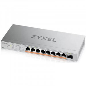 Коммутатор/ Мультигигабитный PoE++ коммутатор Zyxel XMG-108HP, 8xRJ-45: 1/2.5G PoE++, 1xSFP+, настольный, бесшумный, бюджет PoE 100 Вт