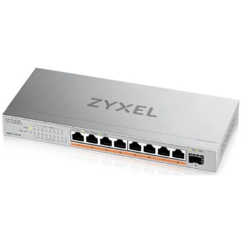 Коммутатор/ Мультигигабитный PoE++ коммутатор Zyxel XMG-108HP, 8xRJ-45: 1/2.5G PoE++, 1xSFP+, настольный, бесшумный, бюджет PoE 100 Вт