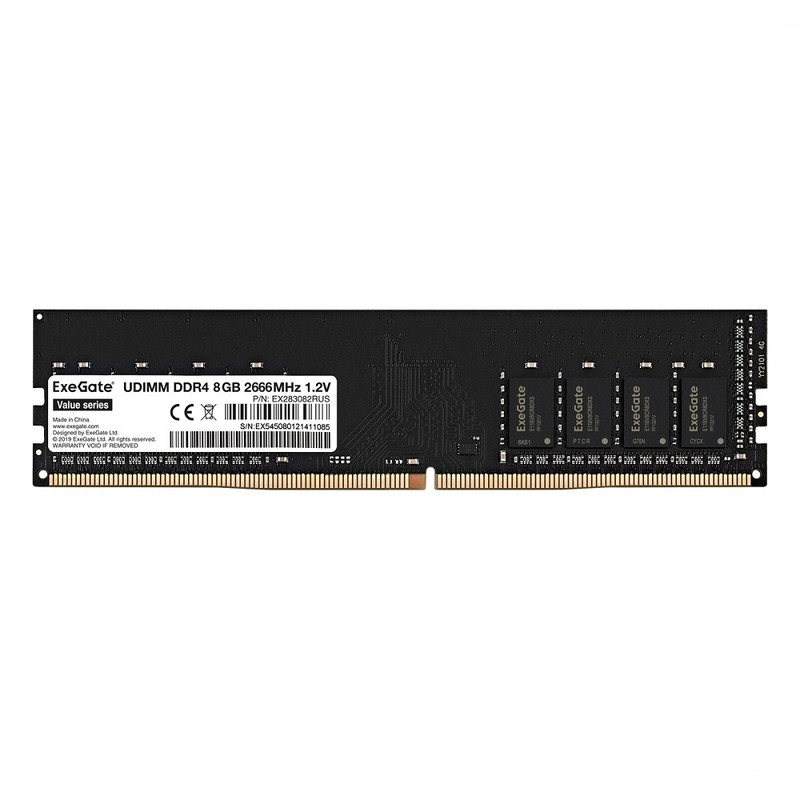 ExegateEX283082RUS Модуль памяти  ExeGate Value DIMM DDR4 8GB <PC4-21300> 2666MHz