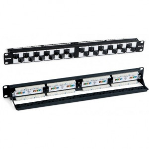 Hyperline PP2A-19-24S-8P8C-C6-110 Патч-панель 19", 1U, с угловыми портами, 24 порта RJ-45, категория 6, Dual IDC