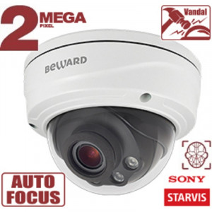 BEWARD SV2018DVZ Купольная IP-камера 2 Мп, 1/2.8'' КМОП Sony Starvis, 2xWDR до 120 дБ, 3 потока H.265/Н.264 HP/MP/BP, MJPEG, 60к/с, 1920x1080, моторизованный объектив 2.7-13.5мм
