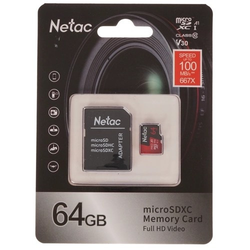 Micro SecureDigital 64GB Netac microSDXC Class10 NT02P500PRO-064G-R P500 Extreme Pro + adapter