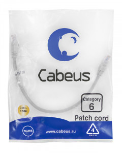 Cabeus PC-UTP-RJ45-Cat.6-0.3m Патч-корд U/UTP, категория 6, 2xRJ45/8p8c, неэкранированный, серый, PVC, 0.3м