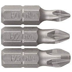 Набор ЗУБР Биты "МАСТЕР" кованые, хромомолибденовая сталь, тип хвостовика C 1/4", 25мм, PZ1, PZ2, PZ3, 3 предмета (26009-PZ-H3)