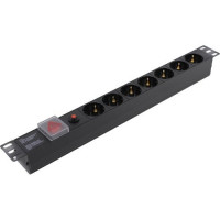 Exegate EX280837RUS Блок розеток ExeGate ServerPro PDU-19H702 Al-7S-C14-SW-O, 19",1U,алюм, 7Sch, С14, защита от перегр