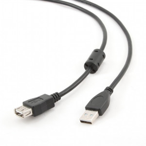 Bion Кабель удлинительный USB 2.0 A-A (m-f), позолоченные контакты, ферритовые кольца, 3м, черный [BXP-CCF-USB2-AMAF-030]