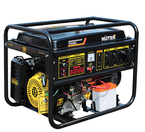 Huter DY8000LX 64/1/19 Электрогенератор { четырехтактный, 6500Вт,220В/50Гц, 91Дб,принудит охлаждение, бак 25 л,расход бенз 374 г/кВтч,расход масла 6,8 г/кВтч, габариты790х560х590 вес 79.5кг}
