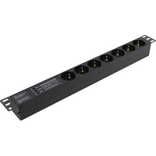 Exegate EX280836RUS Блок розеток ExeGate ServerPro PDU-19H701 Al-7S-C14-SPD3, 19",1U,алюм, 7 Schuko, С14, SPD3