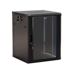 Hyperline TWB-0645-GP-RAL9004 Шкаф настенный 19-дюймовый (19"), 6U, 367x 600х 450мм, стеклянная дверь с перфорацией по бокам, ручка с замком, цвет черный (RAL 9004) (разобранный)