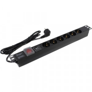 Exegate EX280833RUS Блок розеток ExeGate ServerPro PDU-19H608 Al-6S-EU2-SW-SPD1, 19",1U,алюм, 6Schuko, евровилка,2м,SPD1