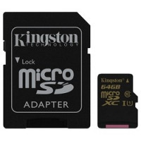 Micro SecureDigital 64Gb Kingston SDCA10/64GB {MicroSDXC Class 10 UHS-I, SD adapter}