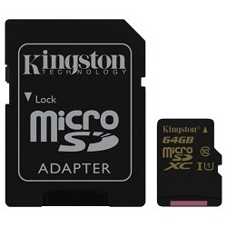 Micro SecureDigital 64Gb Kingston SDCA10/64GB {MicroSDXC Class 10 UHS-I, SD adapter}